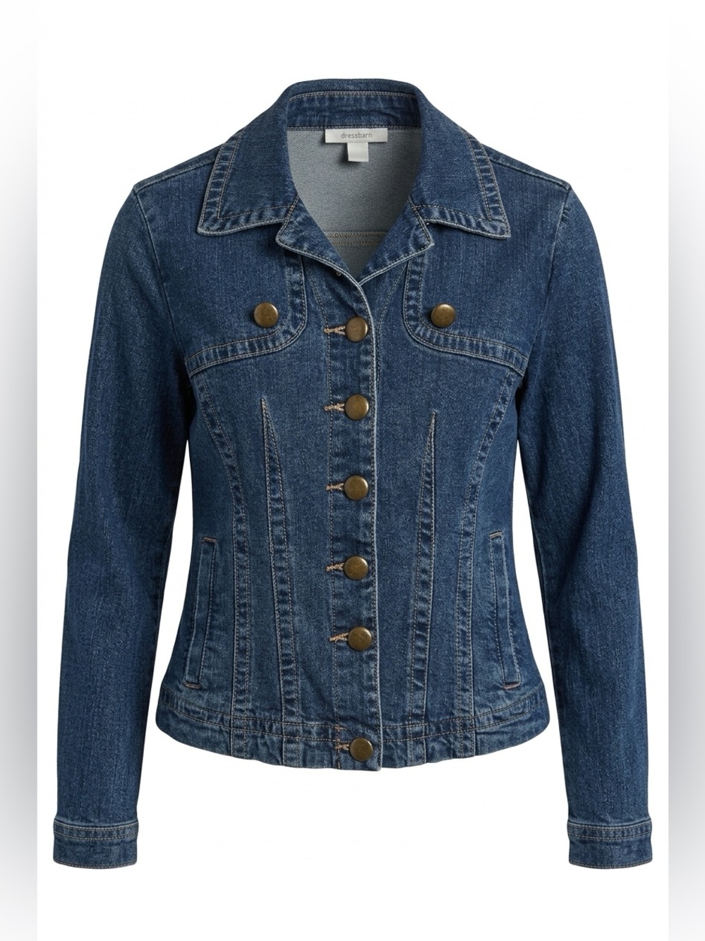 dressbarn Classic Dark Blue Denim Jacket with Brass Buttons